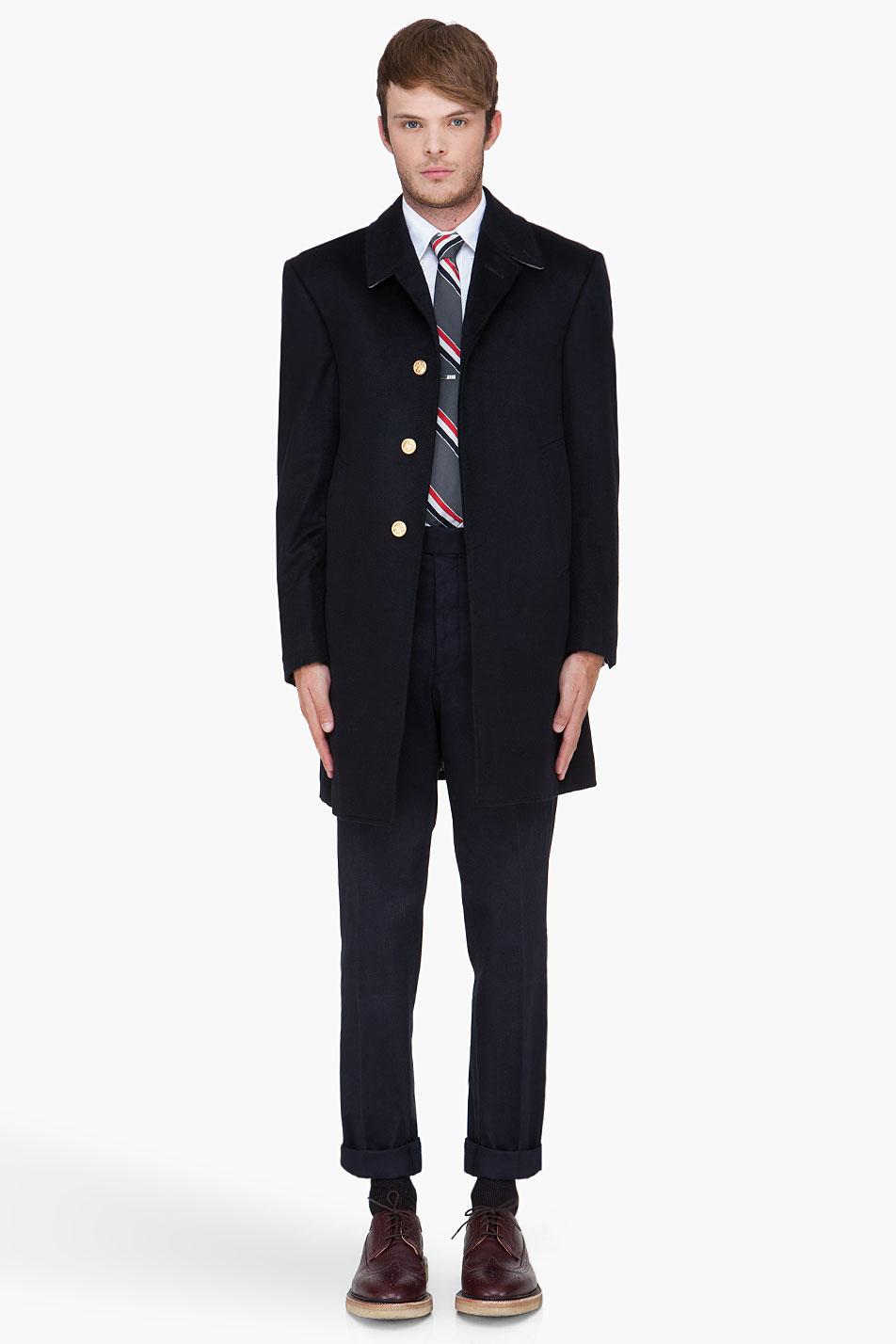 Lyst - Thom Browne Navy Cashmere Bal Collar Coat in Black for Men