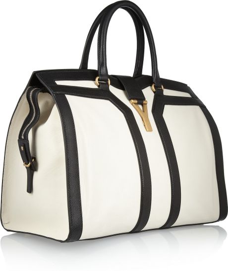 Saint Laurent Large Cabas Chyc Leather Tote in White (black) | Lyst