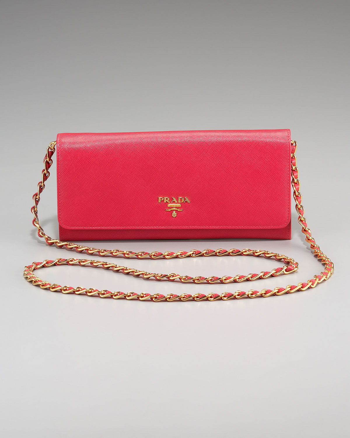 Lyst Prada Saffiano Chain Crossbody Wallet in Red