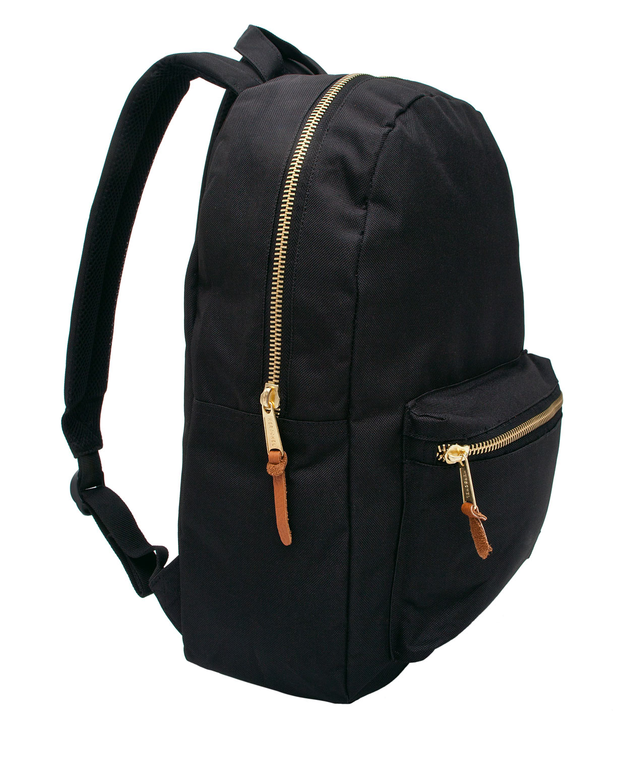 black nylon backpack gold zipper
