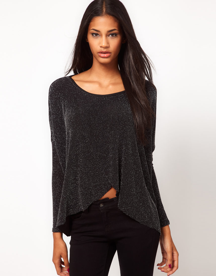 Asos collection Asos Tunic with Wrap Back in Sparkle Fabric in Black | Lyst