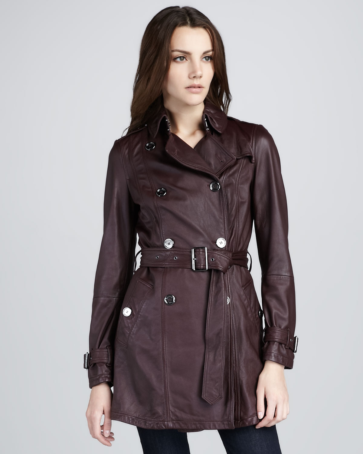 Burberry Brit Mid Length Leather Trenchcoat in Brown (dark mauve) | Lyst