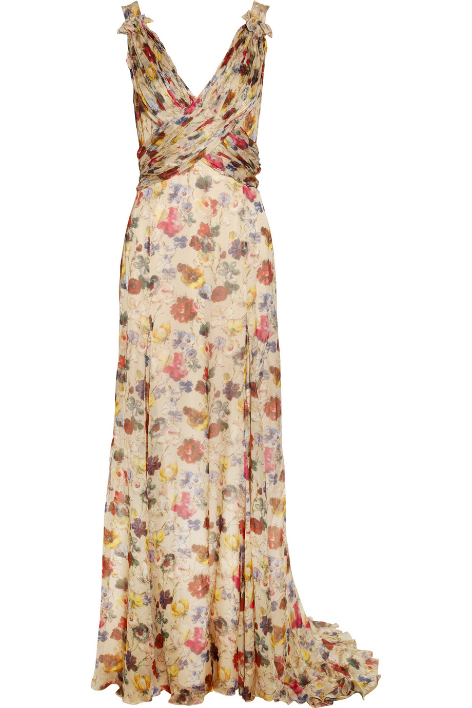Dolce & Gabbana Ruched Floral Print Silk Chiffon Gown - Lyst