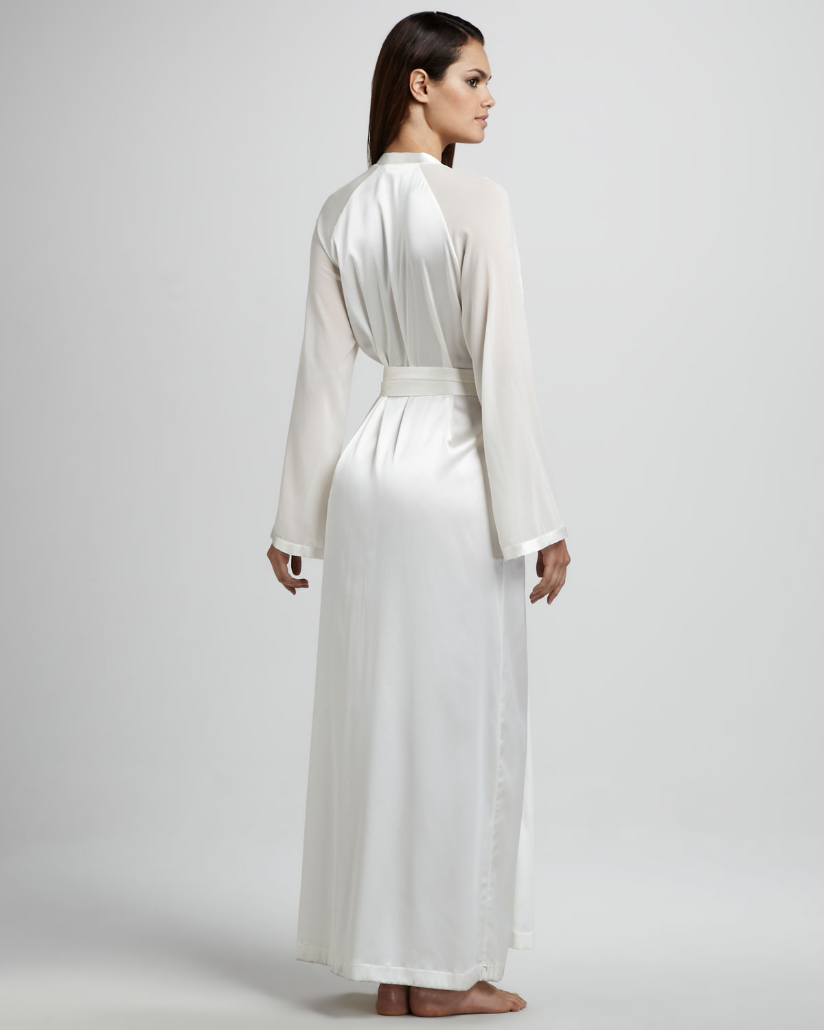 long white silk dressing gown