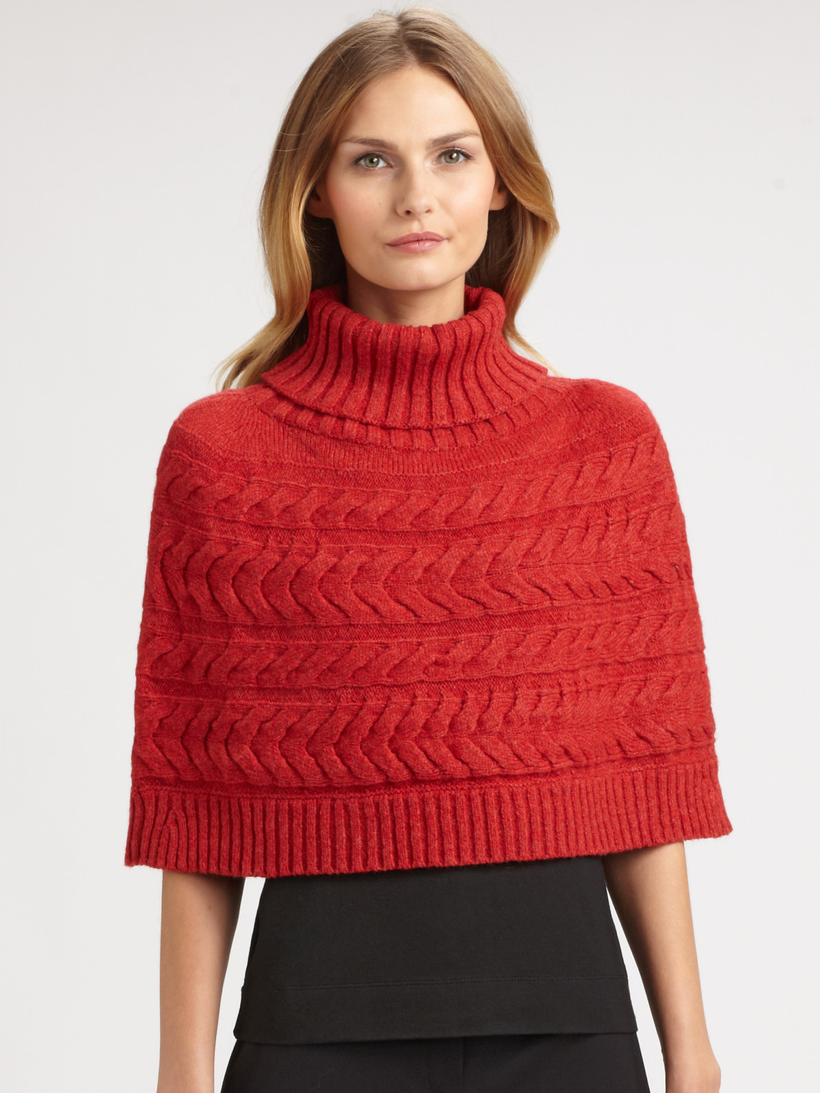 Lafayette 148 New York Cable Knit Capelet in Black (Red) Lyst