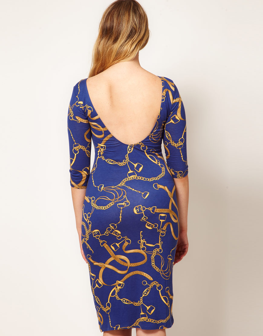 Lyst Asos Bodycon Dress in Chain Print in Blue