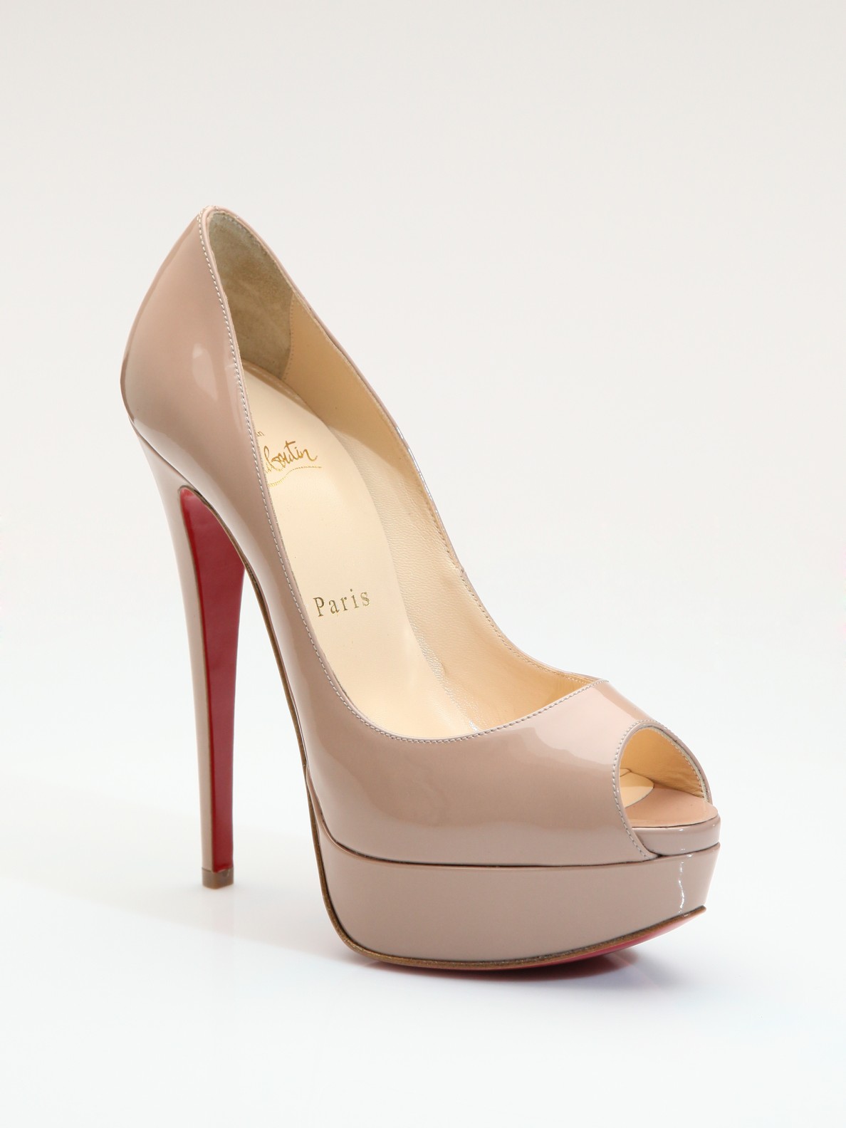 christian louboutin mens trainers - Christian louboutin Lady Peep Toe Patent Leather Pumps in Beige ...