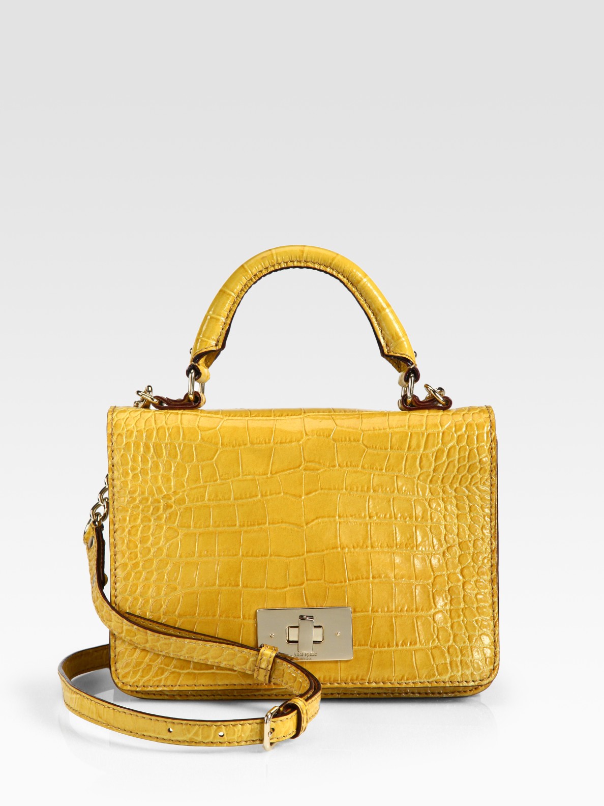Kate Spade Carlyle Patent Crocodile Embossed Leather Top Handle Bag in  Yellow | Lyst