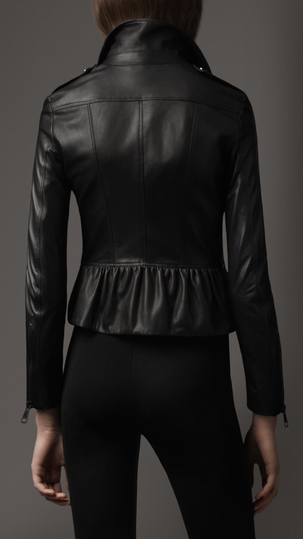 Burberry Peplum Leather Jacket in Black | Lyst