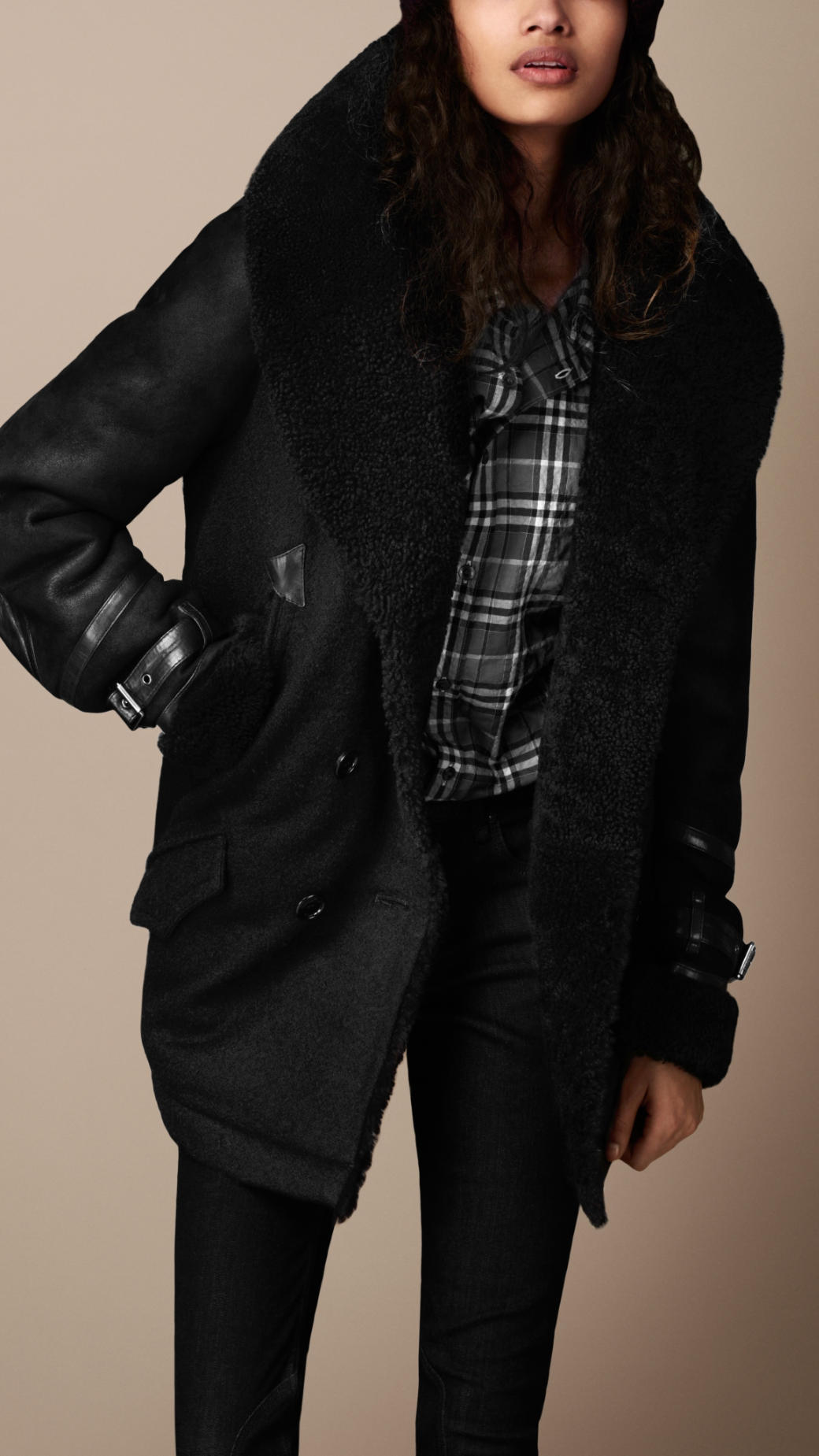 Burberry Brit Oversize Shearling Jacket in Black - Lyst