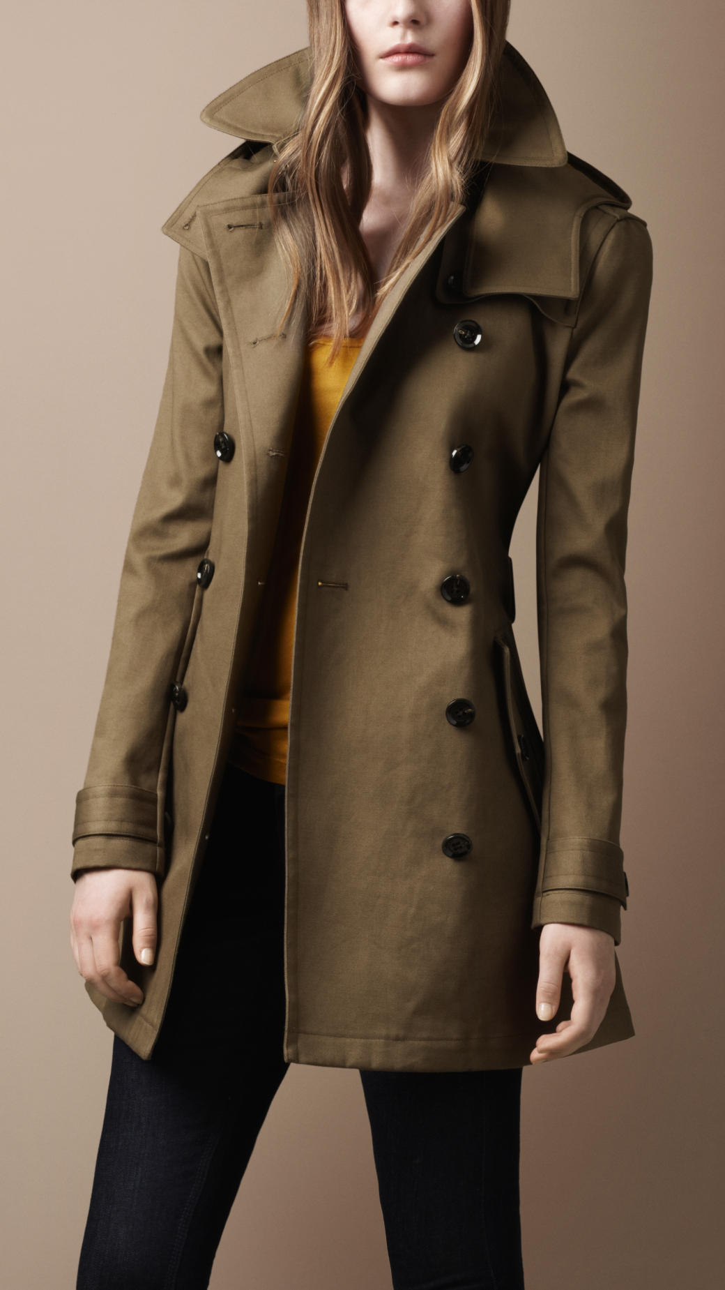 Burberry Brit Midlength Wool Blend Hooded Trench Coat in Khaki Green