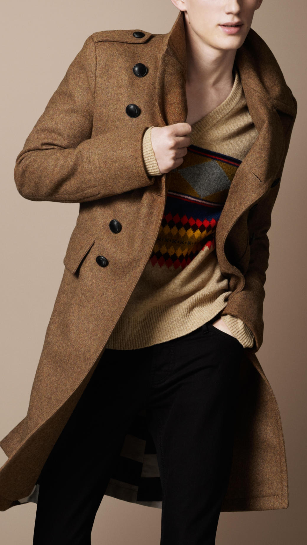 Burberry Brit Melton Military Great Coat in Brown for Men | Lyst