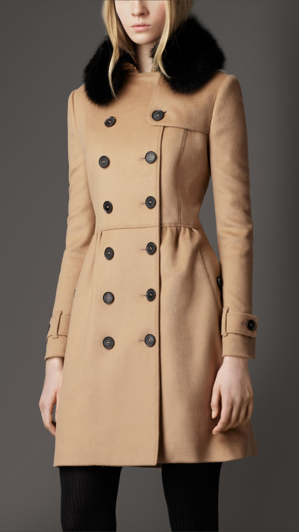 Burberry Midlength Wool Cashmere Fur Collar Trench Coat in Camel (Natural)  - Lyst