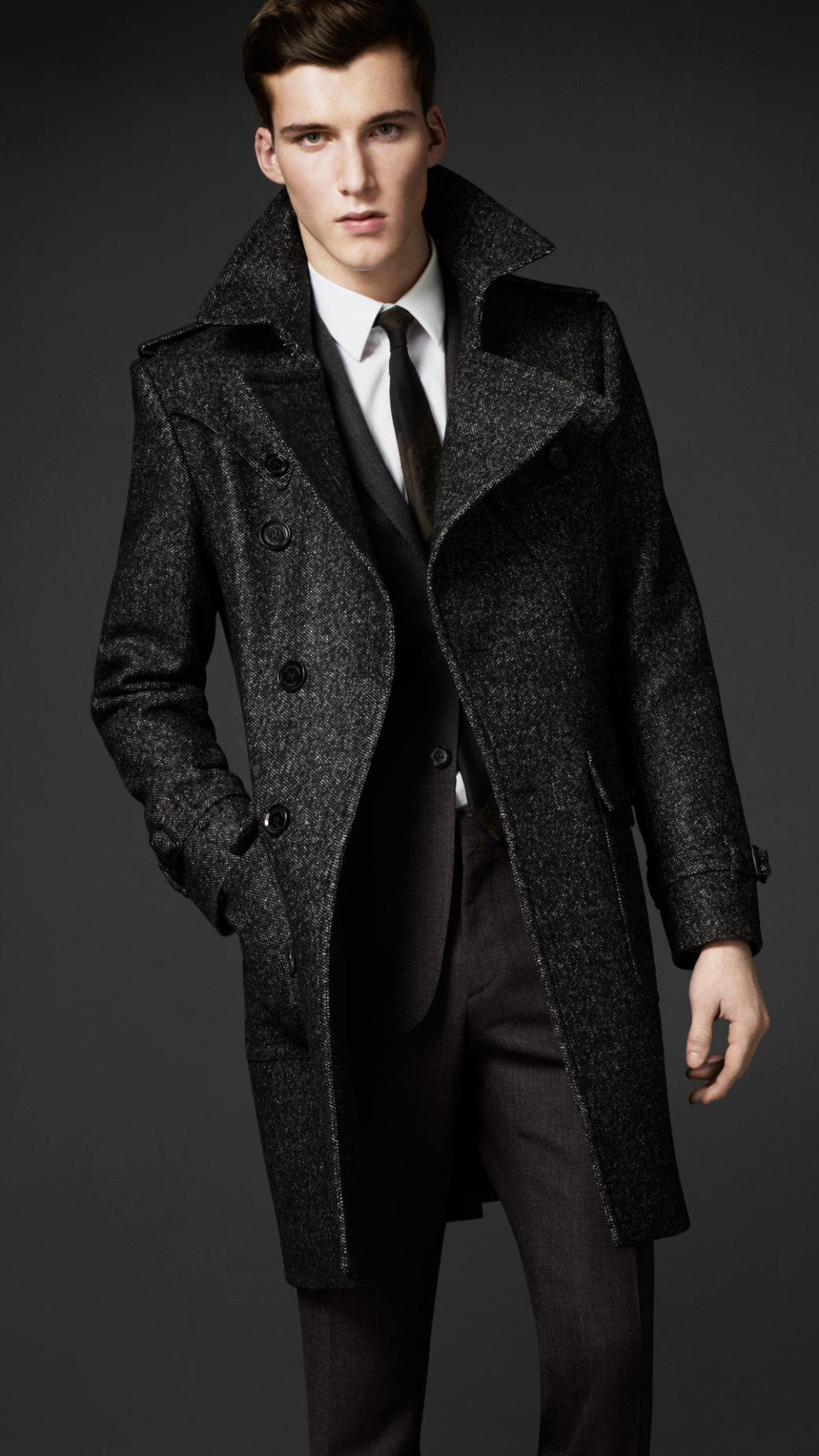 Burberry Wool Tweed Belted Coat in Gray for Men | Lyst