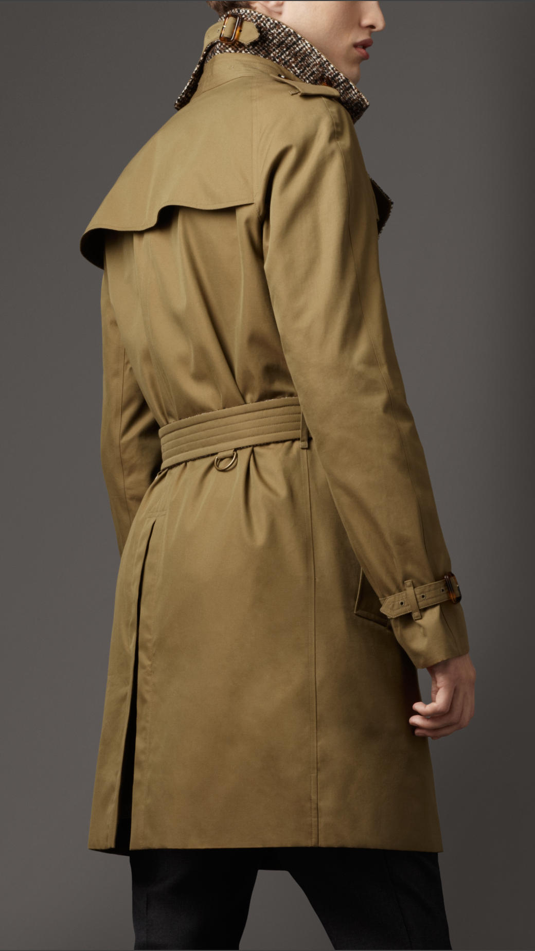 Wool Lined Trench Coat in Mustard Green 