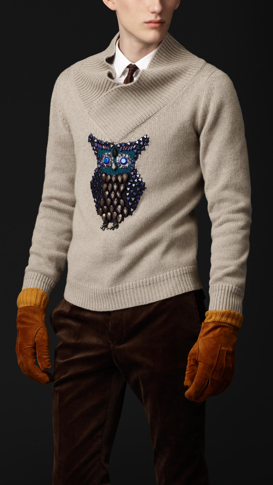 Burberry Prorsum Owl Detail Cashmere Sweater in Natural for Men - Lyst