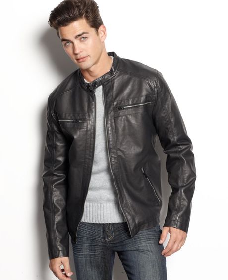 Calvin Klein Jeans Faux Leather Moto Jacket in Black for Men | Lyst