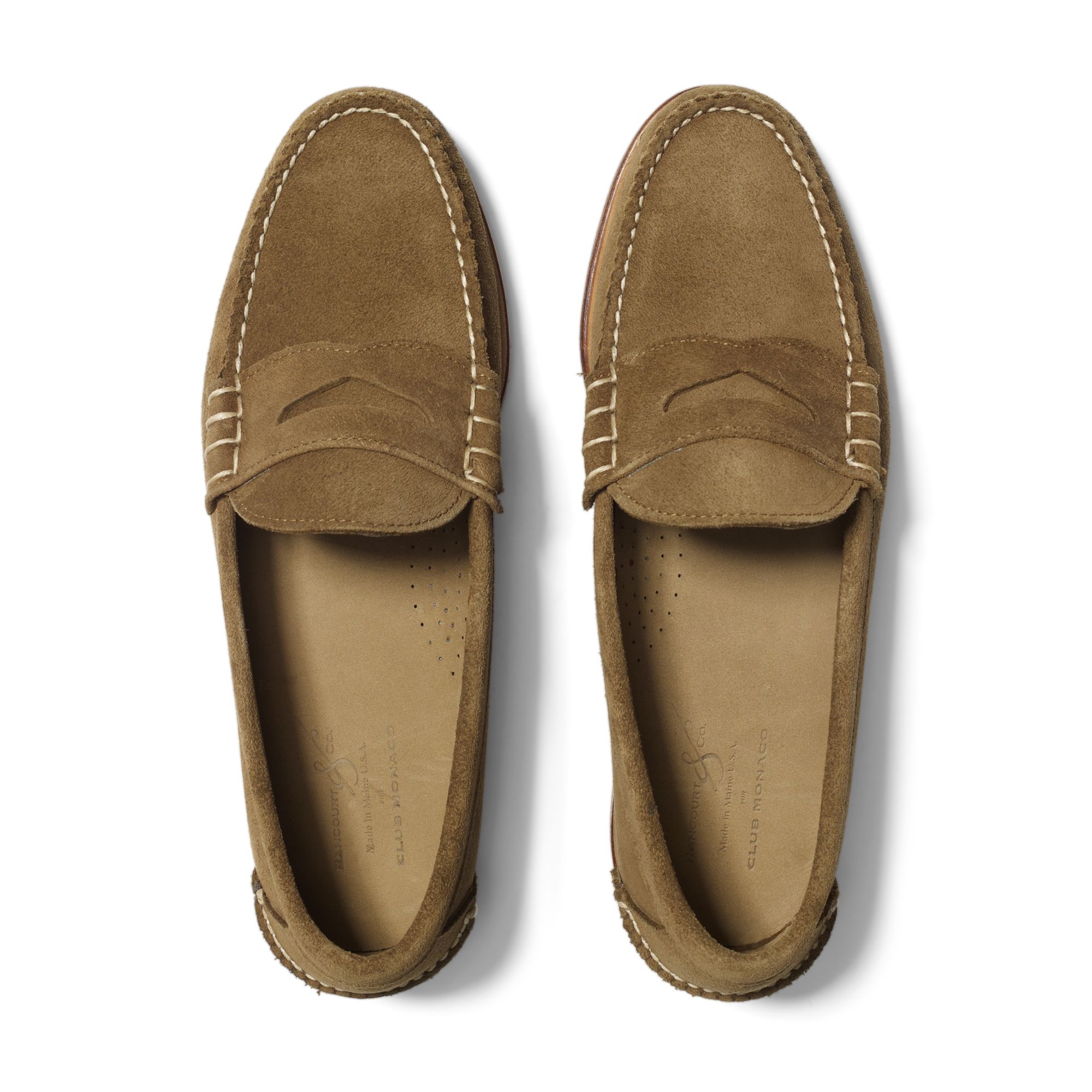 tan suede penny loafers