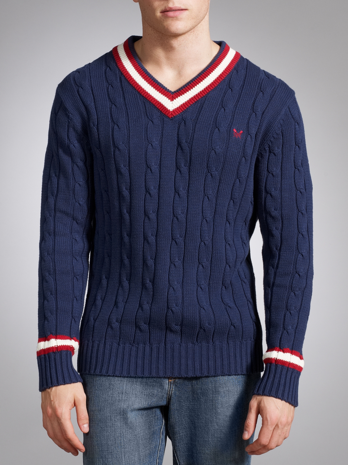 Crew Crew Clothing Cricket Cable Vneck Jumper Navy in Blue for Men Lyst