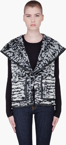 Diesel Hooded Leather Trim Knit Vest in Black | Lyst