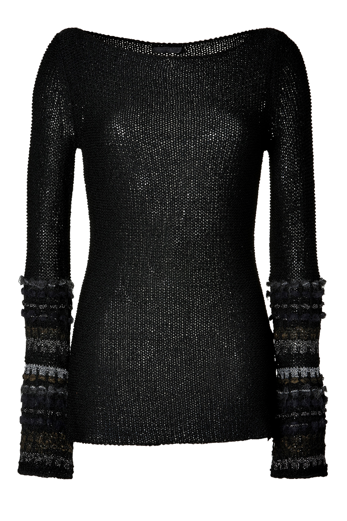 Donna karan Black Open Knit Pullover with Metallic Trim in Black | Lyst