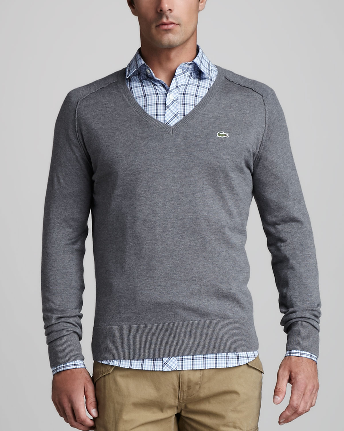 Lyst - Lacoste Cotton Cashmere Raglan Sweater in Gray for Men