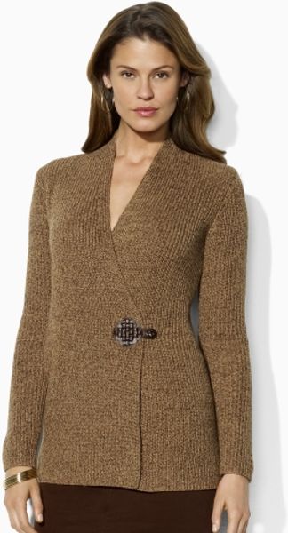 Lauren By Ralph Lauren Knit Cotton Wrap Cardigan in Brown (khaki brown ...