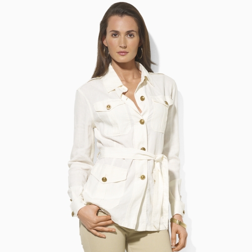 Lauren by Ralph Lauren Belted Linen Safari Jacket in White | Lyst