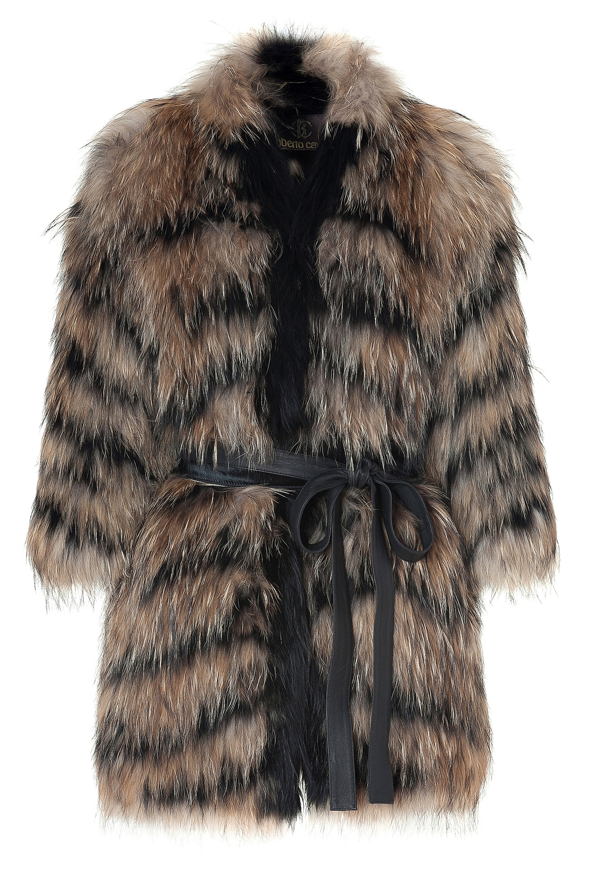 Lyst Roberto cavalli Naturalblack Belted Fur Coat in Natural