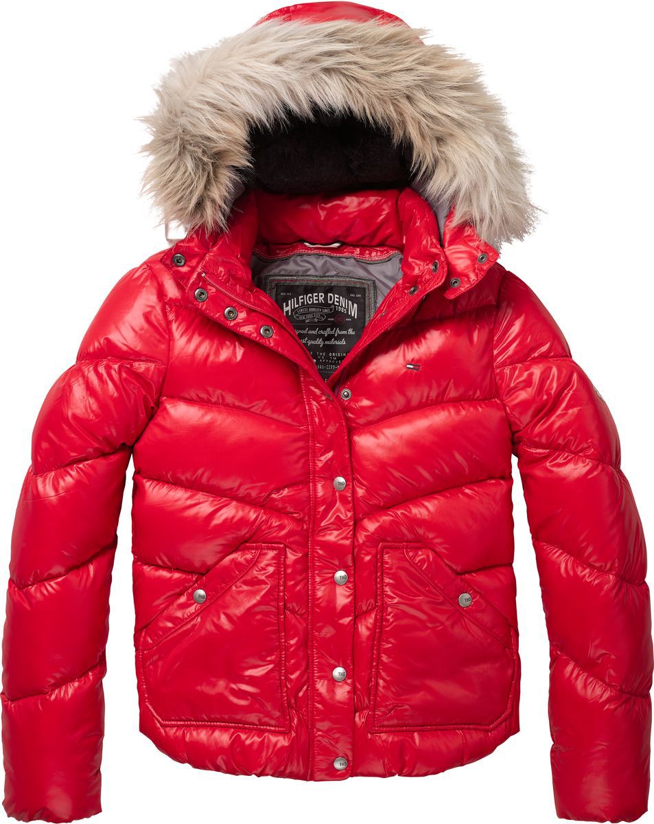 Tommy Hilfiger Long Sleeve Puffa Jacket with A Shiny Surface De in Red ...
