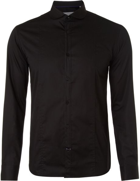Without Prejudice Long Sleeve Penny Collar Formal Shirt in Black for ...