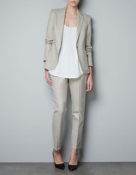 Zara Single Button Blazer in Beige | Lyst