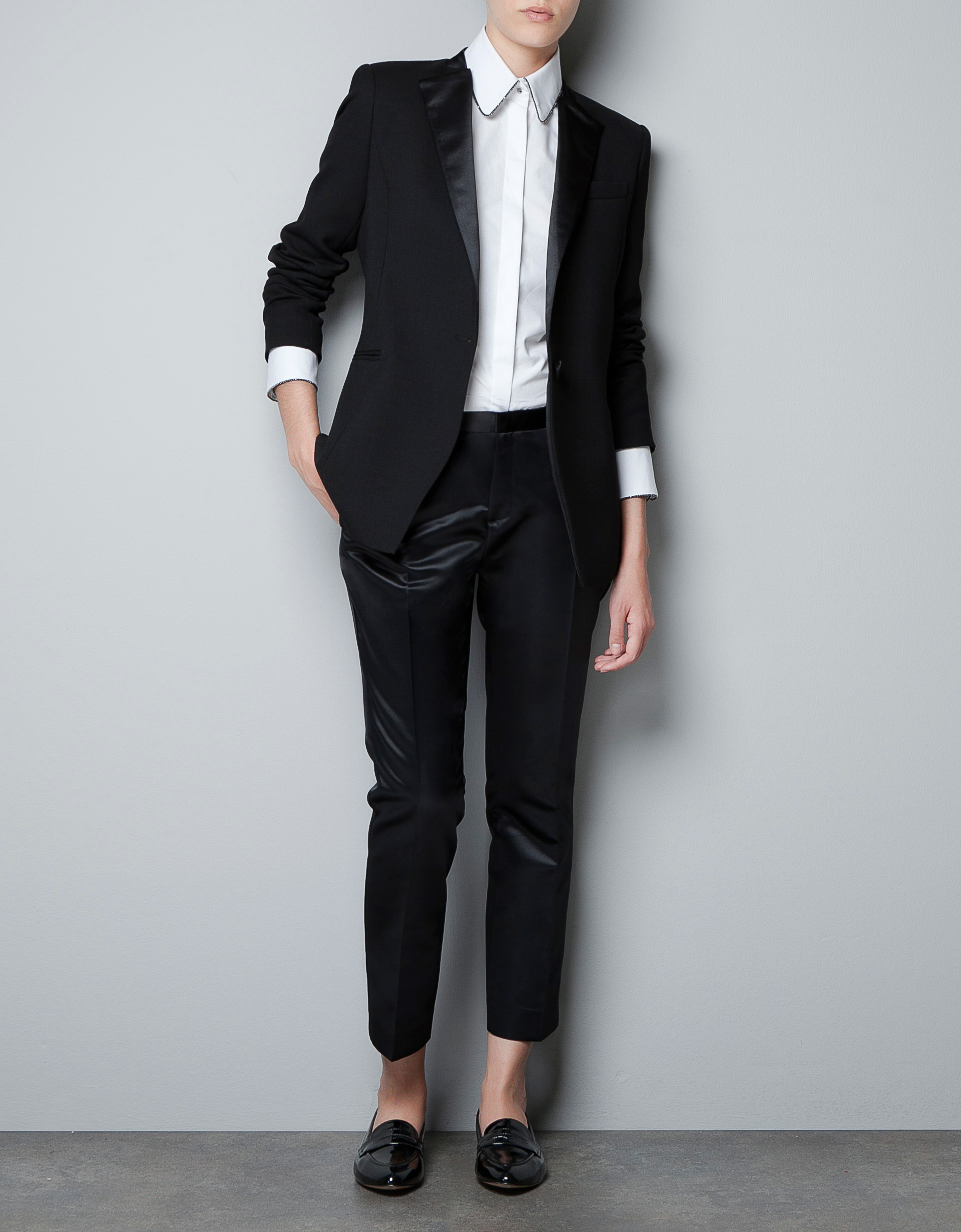 Zara Blazer with Satin Lapels in Black Lyst