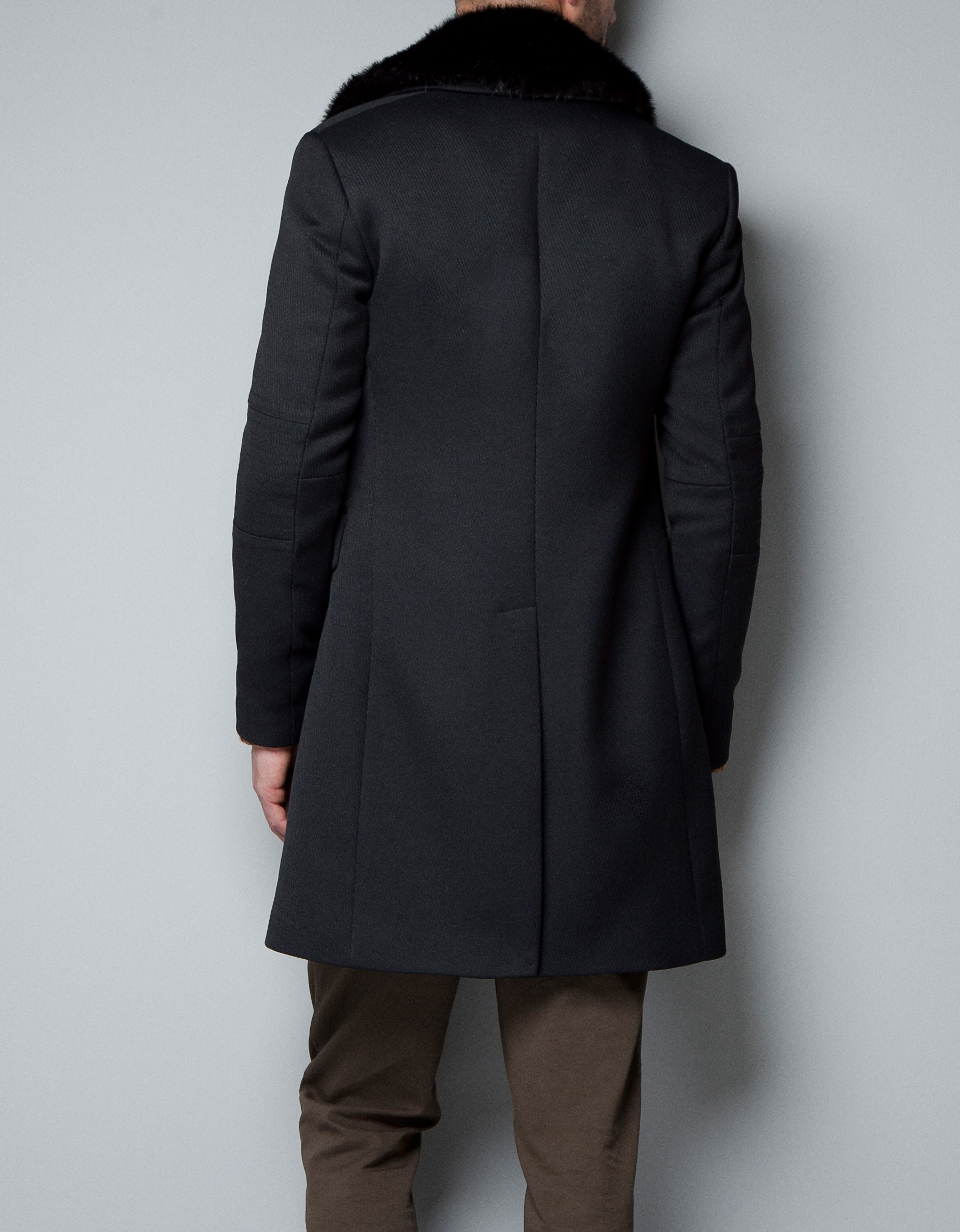 Zara Coat with Fur Collar in Black for Men Lyst