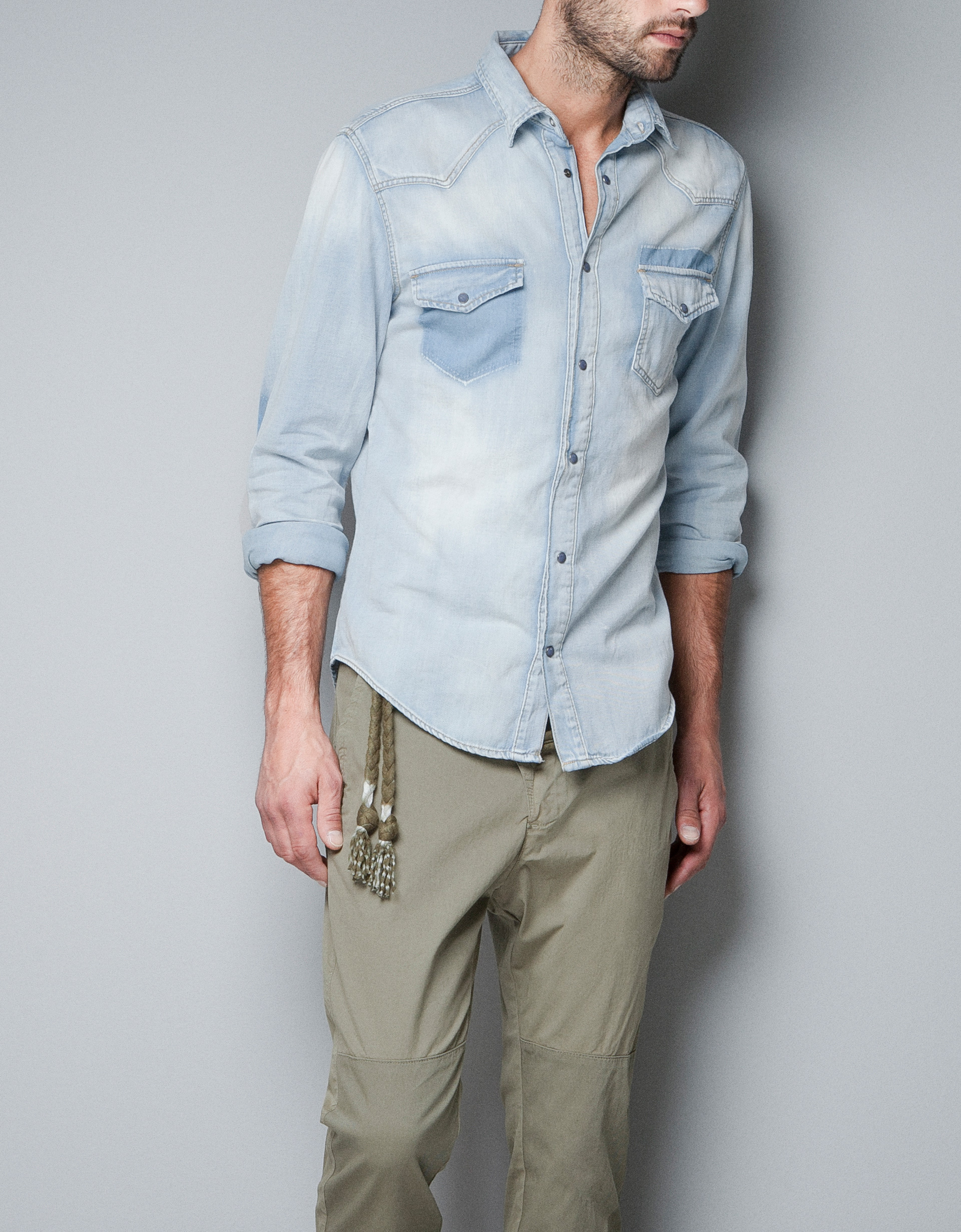 Zara Bleached Denim Shirt in Blue for Men Lyst