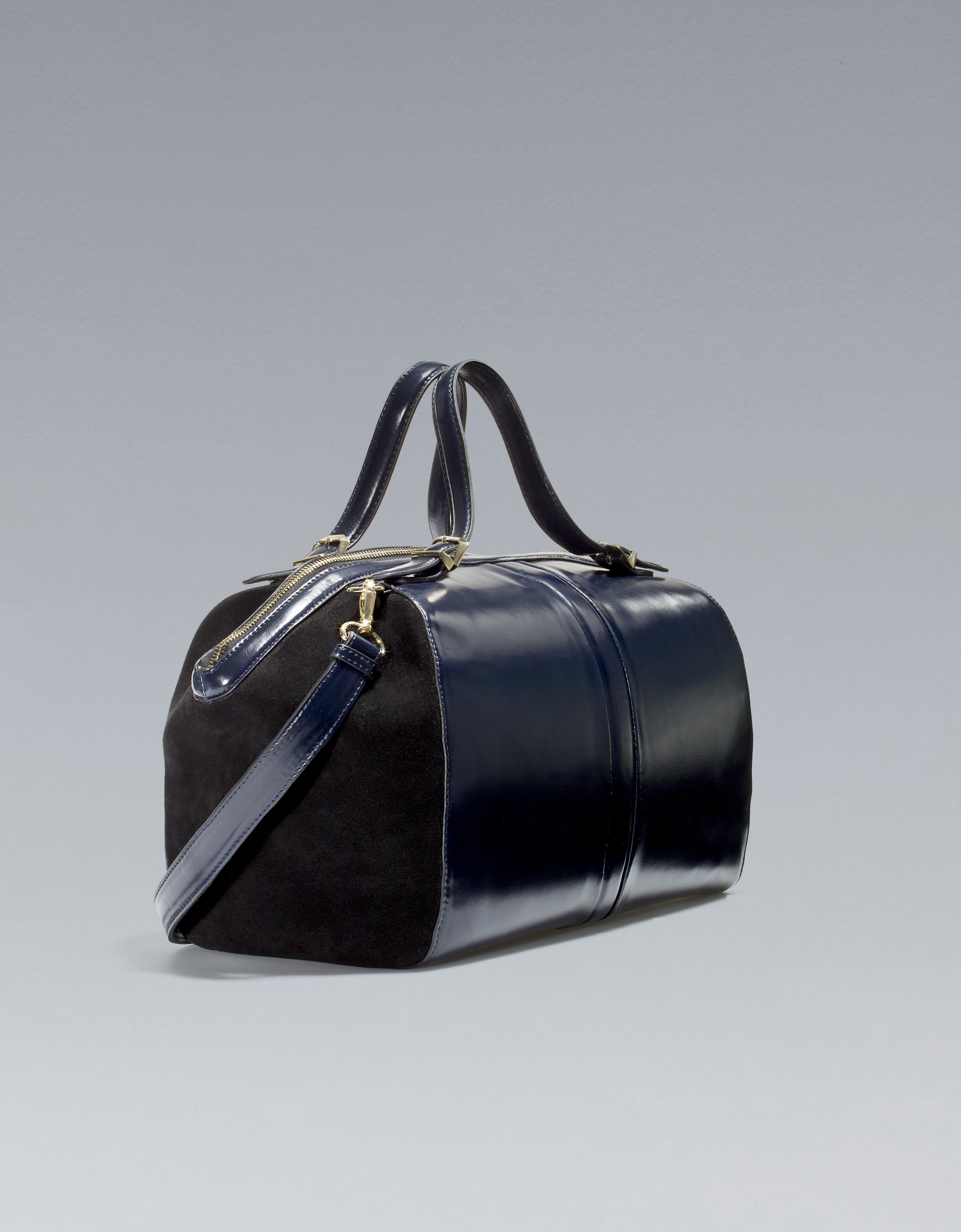 zara antik leather combined bowling bag in blue lyst zara antik leather combined bowling bag in blue lyst