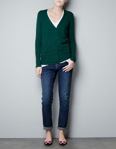 Zara Basic Jacket with Button Cuff in Green (532) | Lyst