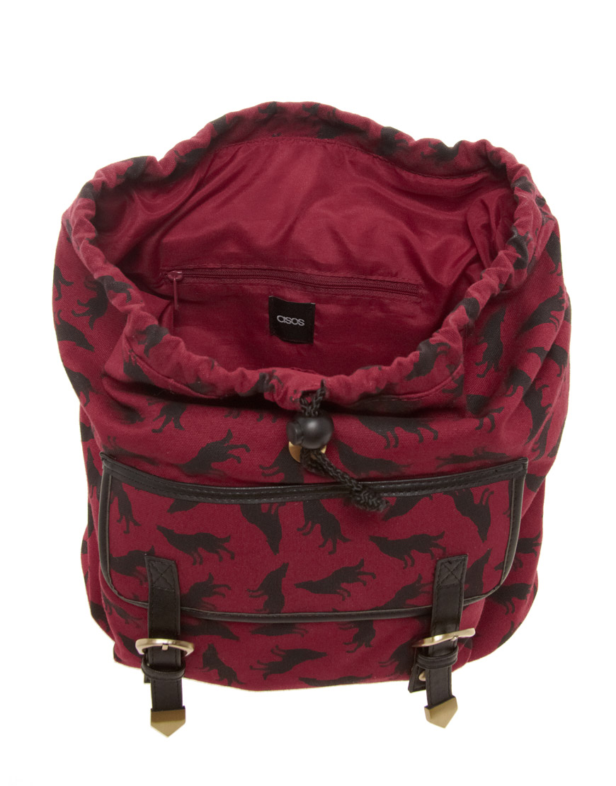Lyst Asos Wolf Print Backpack in Red