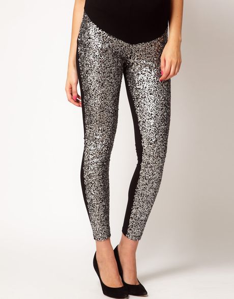 Asos Maternity Leggings with Sequin Panel in Silver (black) | Lyst