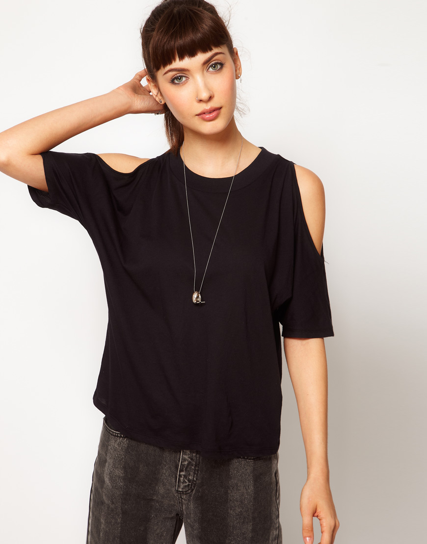 Cheap Monday Cold Shoulder Tshirt in Black | Lyst