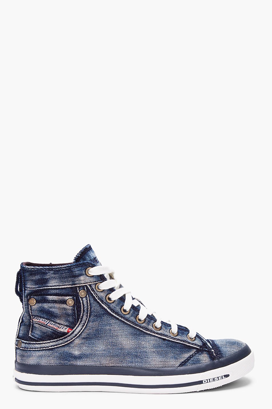 DIESEL Washed Denim Exposure Sneakers in Blue for Men | Lyst