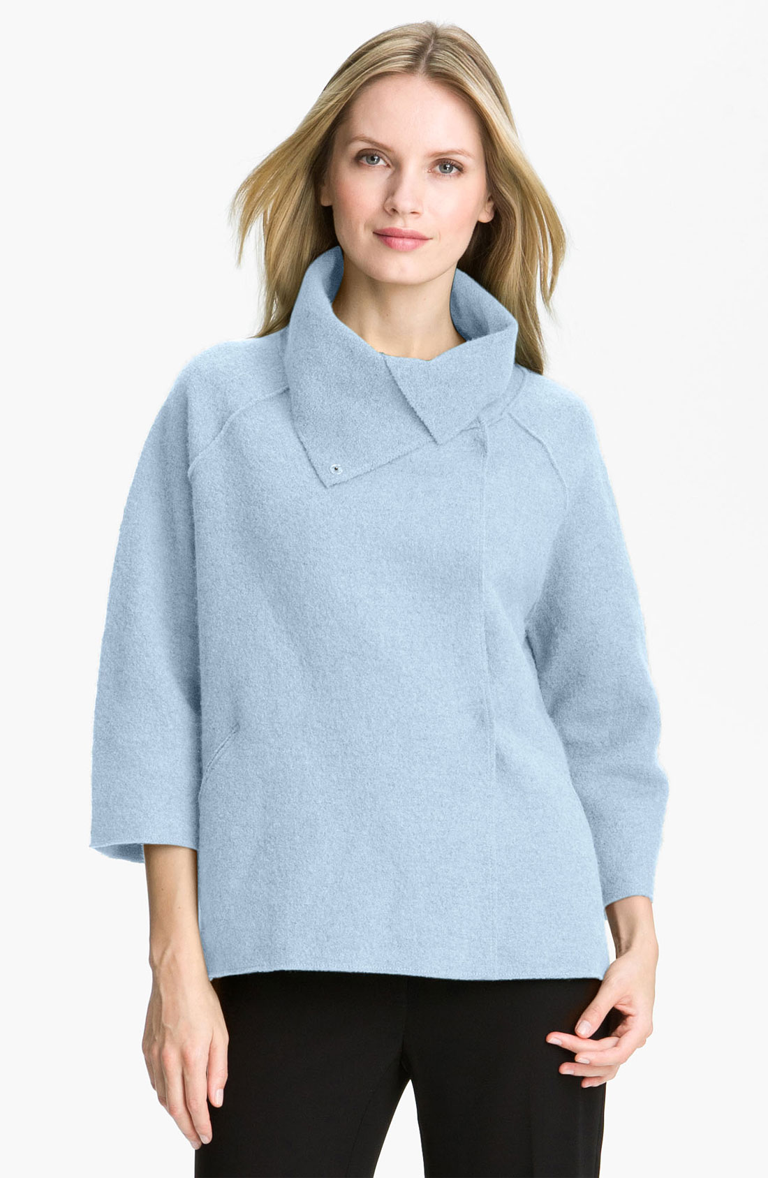 Eileen Fisher Funnel Neck Boiled Wool Coat in Blue (delphinium) | Lyst