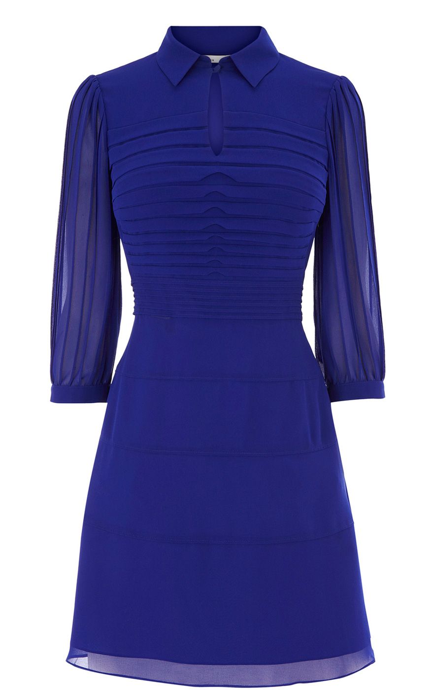 Karen millen Graphic Pleats Dress in Blue | Lyst