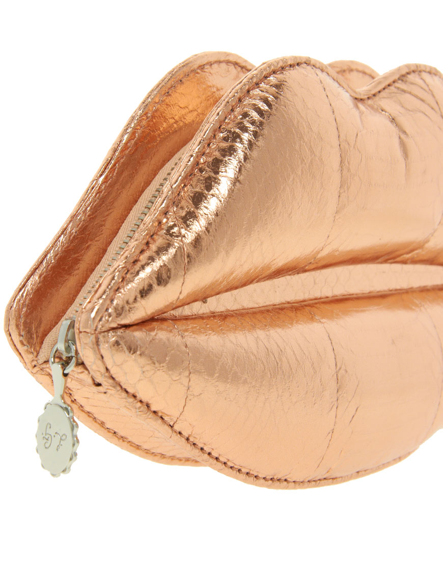 lulu guinness gold lips clutch