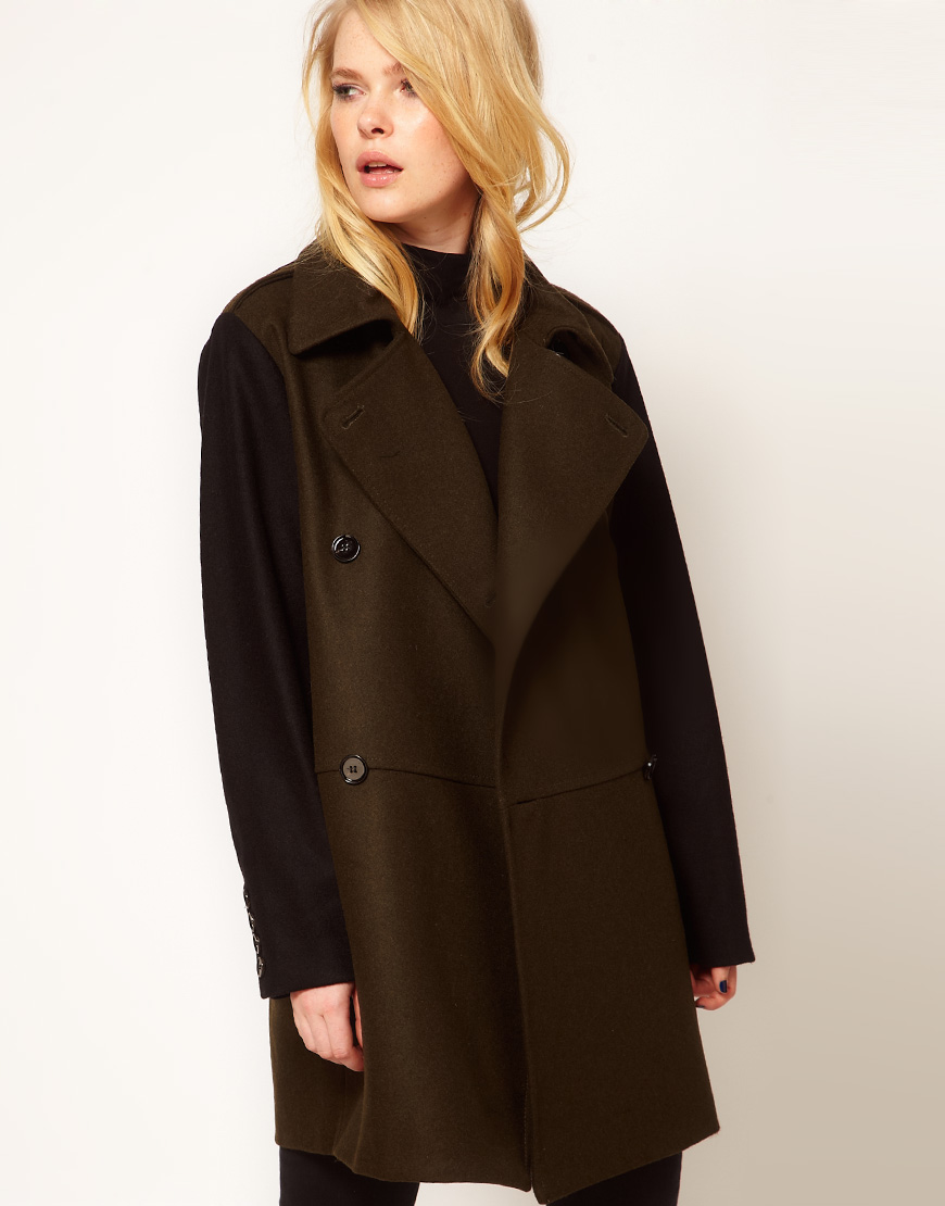 Mango Contrast Sleeve Military Coat in Brown (khaki) Lyst