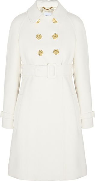 Moschino Belted Woolblend Coat in White | Lyst