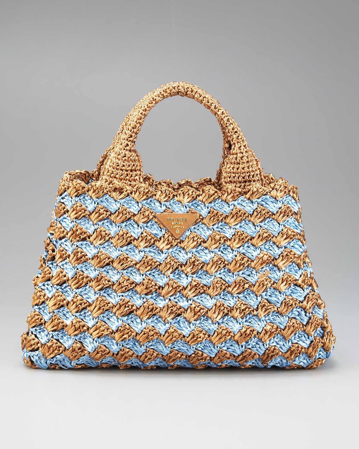 Prada Bi-color Crocheted Raffia Tote in Blue (Natural) - Lyst