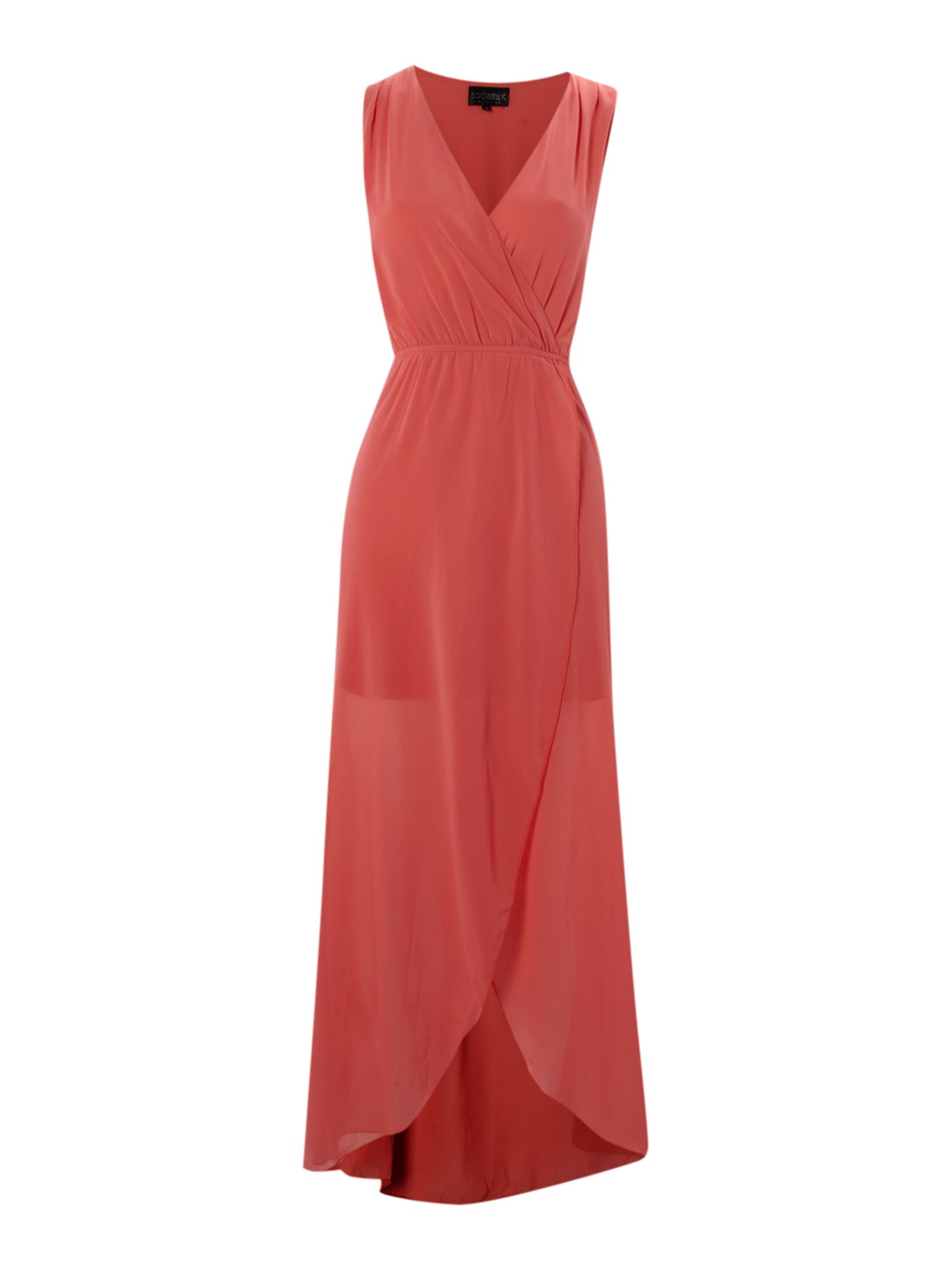 Sodamix Asymmetrical Chiffon Maxi Dress in Red (peach) | Lyst