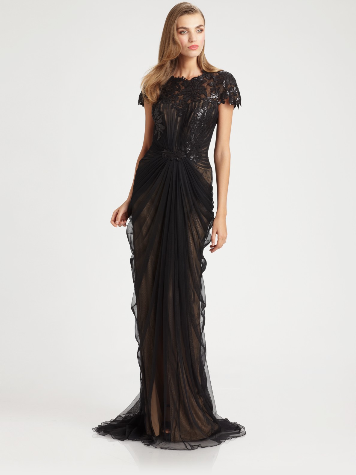 Lyst - Tadashi Shoji Sequined Tulle Dress in Black