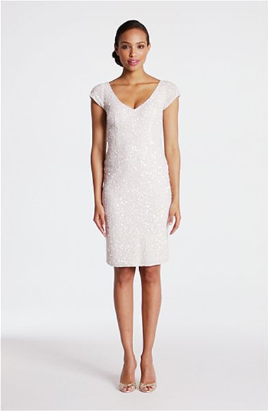 Theia Vneck Sequin Sheath Dress in White | Lyst